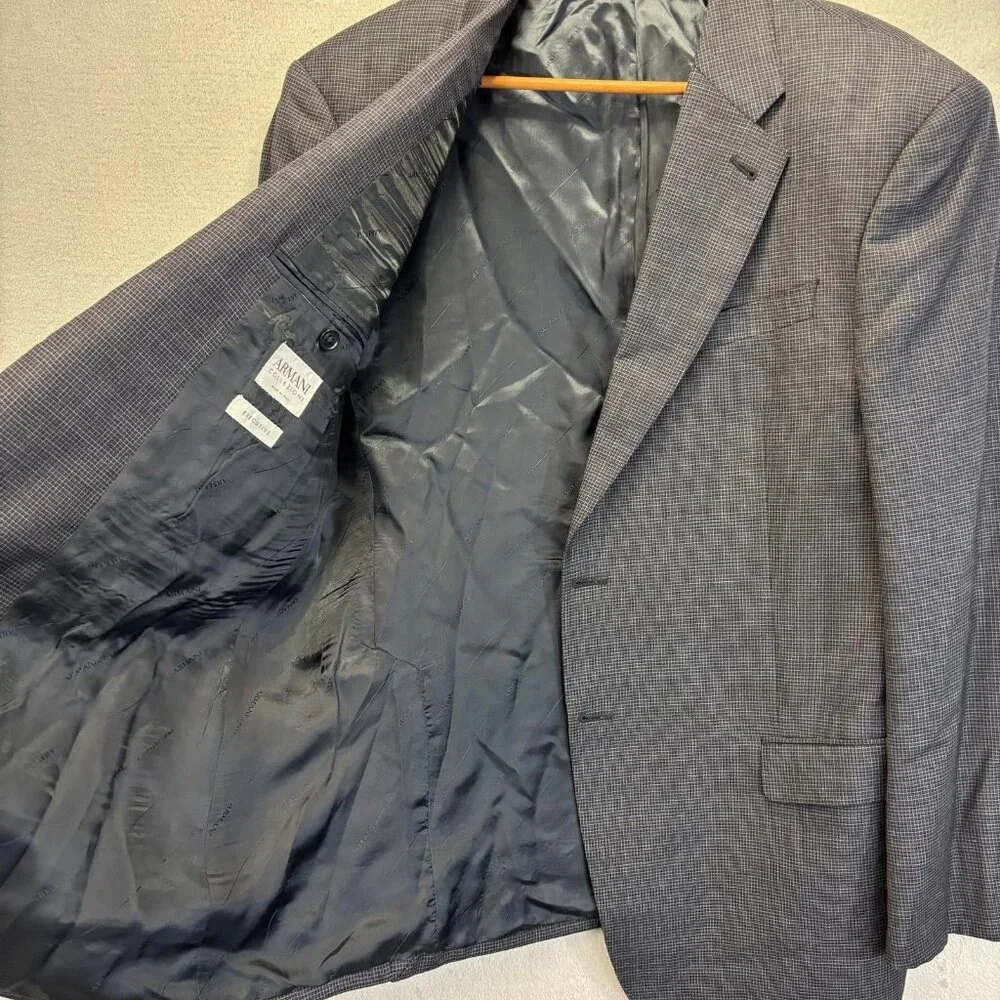 Armani Collezioni Wool Blazer Mens 44R Gray Blue‎ Check Sport Coat Made In Italy